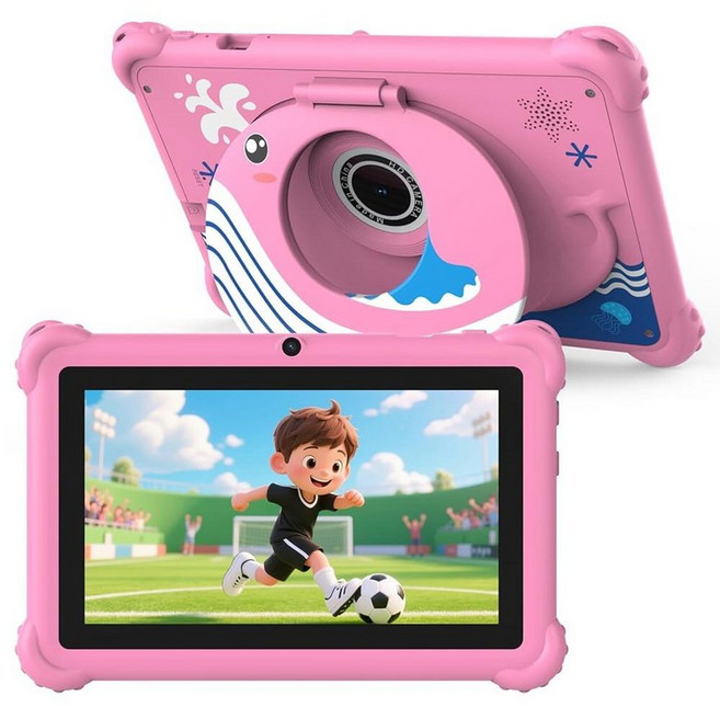 WUIUHOU 아동용 태블릿 7인치 안드로이드 태블릿 어린이 유아용 눈 보호 IPS 스크린 4GB RAM 32GB ROM 블루투스 와이파이 자녀 기능이 있는 듀얼 카메, 핑크