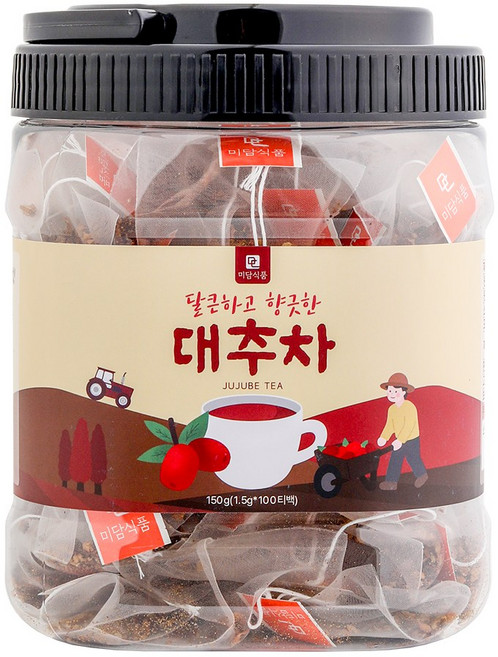[미세플라스틱 없는 생분해필터] 미담식품 대추차 삼각티백, 1개, 100개입, 1.5g