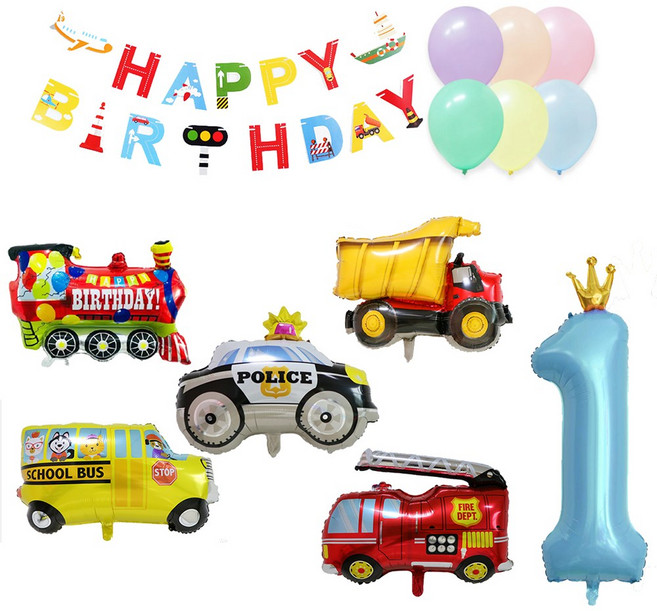 올리브파티 자동차 풍선 가랜드 생일파티용품 세트, 혼합색상+숫자풍선1