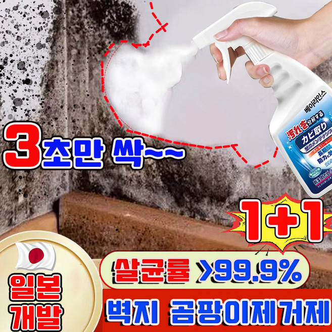 [신제품] 베이리인스 곰팡이 제거제 벽지 곰팡이제거제 초강력 곰팡이제거제 욕실 화장실 곰팡이제거제 다기능 뿌리는 곰팡이 제거 스프레이 베란다 집 벽 곰팡이제거제, 2개, 430ml