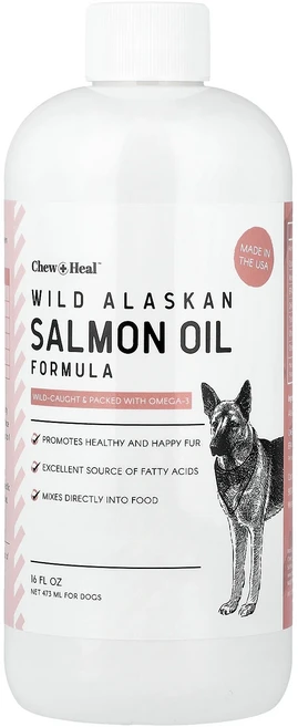 헁복하고 건강하세요 Chew + Heal 자연산 알래스카 연어 오일 포뮬라 반려견용 475ml(16fl oz) 늘 챙기셔야합니다, ChewHeal자연산알래스카연어오일포뮬라반려견용475m - 쿠팡