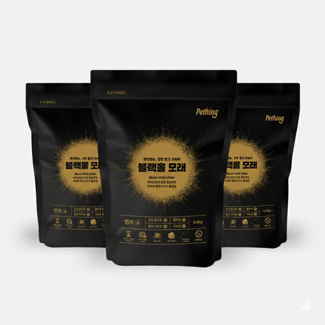 [3개세트] 펫띵 블랙홀 벤토나이트 고양이모래 6kg, 무향, 3개