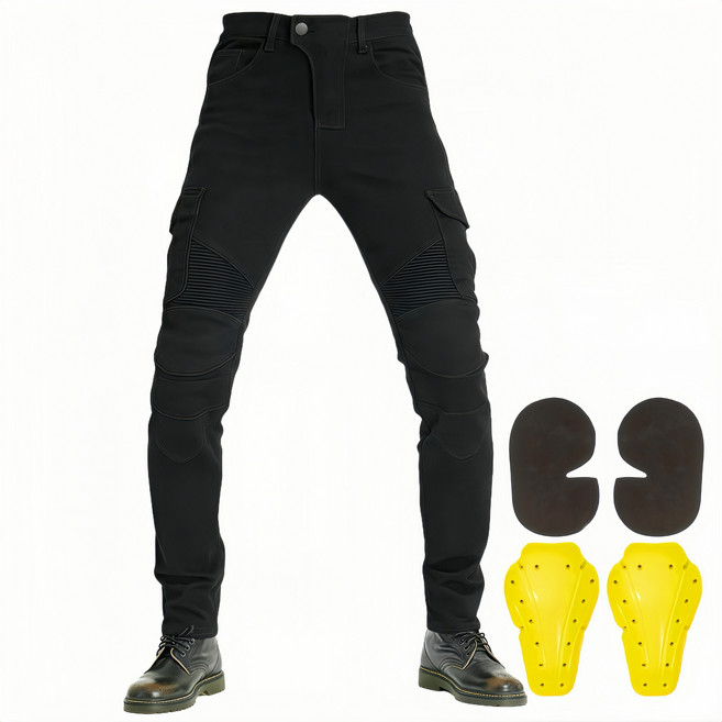 오토바이 라이딩 바지 도시 라이딩 바지 패션 및 안전 라이딩 바지 보호 장비를 제거 할 수있는 라이딩 바지 부드럽고 신축성있는 원단으로 매일 착용하기에 편안합니다., Black