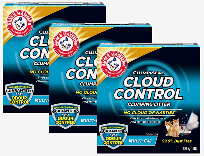 암앤해머 클럼프앤씰 클라우드 컨트롤 응고형 고양이 모래, 3개, 6.35kg