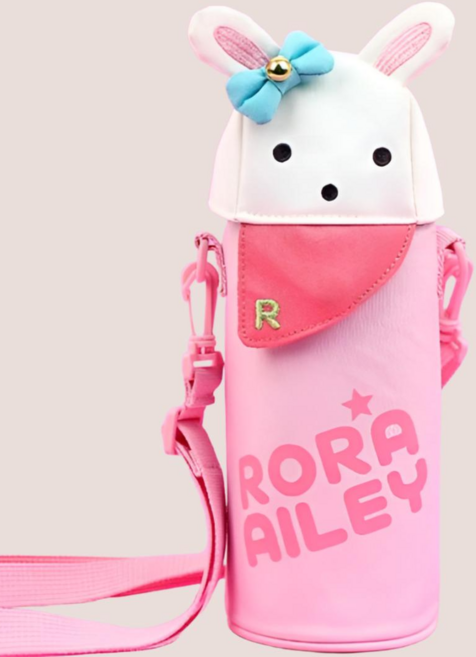 제이비월드 (MA1055) 로라앨리 물병크로스 여아물병크로스 초등학생물병주머니 토끼물병주머니 야외활동 소풍 갈때, 핑크, 1개