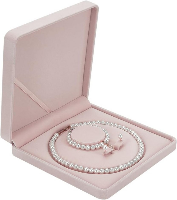 1개 보석 벨벳 상자 내경 5.18인치 섬유판 사각형 리넨 진주 목걸이 귀걸이 팔찌 선물 진열 케이스 웨딩 보석 보관함, Linen, 1