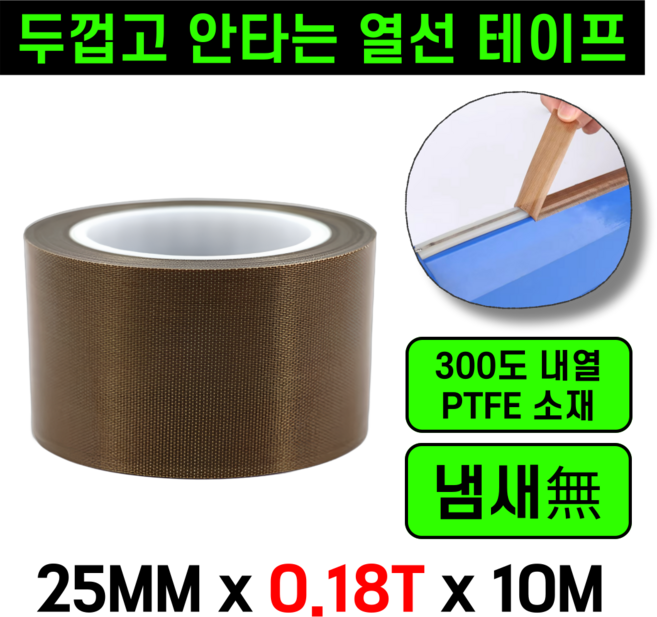 운그라도 프리미엄 테프론 열선테이프 폭25MM 두께0.18T 길이10m, 1개
