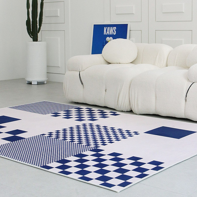 [바이빔]랜디케어 패치체커보드 먼지없는 생활방수 거실 러그 카페트