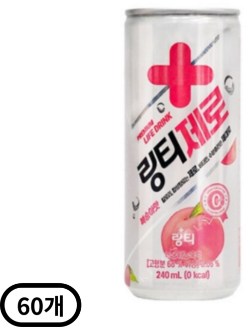링티제로 무라벨 복숭아맛, 240ml, 60개