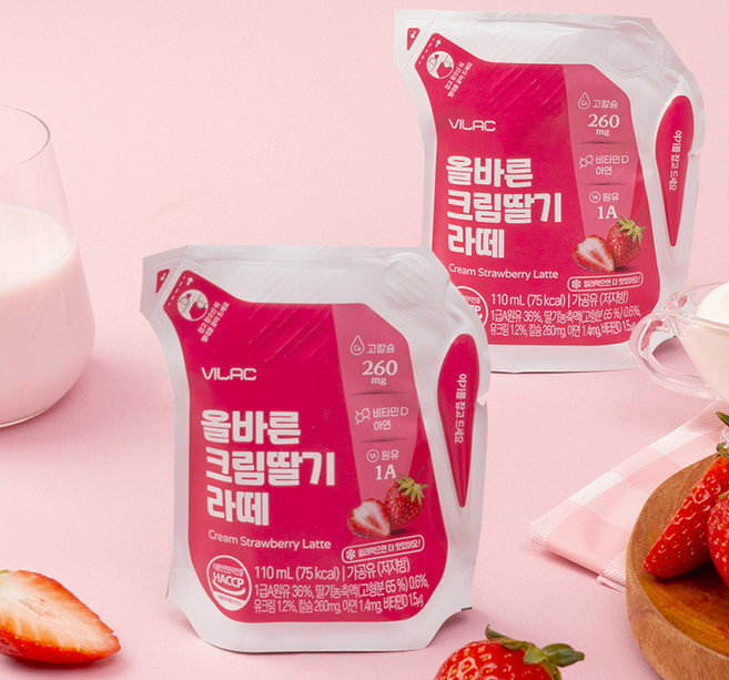 [비락] 올바른 크림 딸기 라떼 우유 110ml 18팩 비타민D 아연 고칼슘