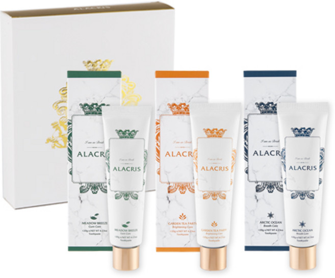 아라크리스 치약 3종 선물 세트(기프트 박스 포함), 120g, 3개