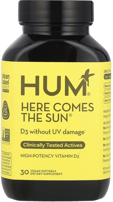 HUM Nutrition Where Comes The Sun® 고효능 비타민D3 비건 소프트젤 30정(소프트젤 1정당 50mcg), HUMNutritionWhereComesTheSun고효, 1개, 30정 - 쿠팡
