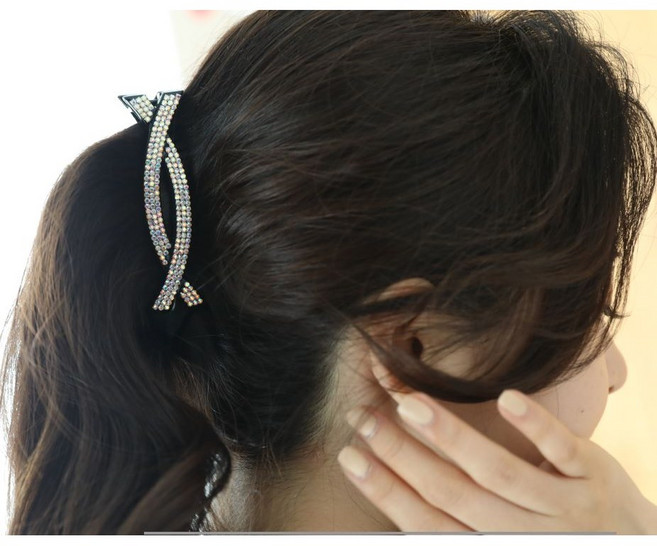 크로스 컬러 큐빅 바나나핀 머리핀 (hp904)