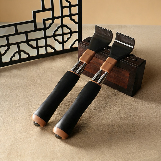 휴대용 길이조절 스테인리스 효자손 지압 마사지기, 블랙, 1개