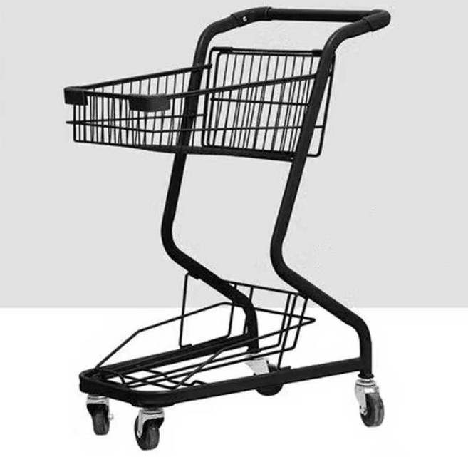 쇼핑카트 2단 마트 구르마 핸드카트 구루마 수레 장바구니 손수레 바퀴, 1개, 블랙