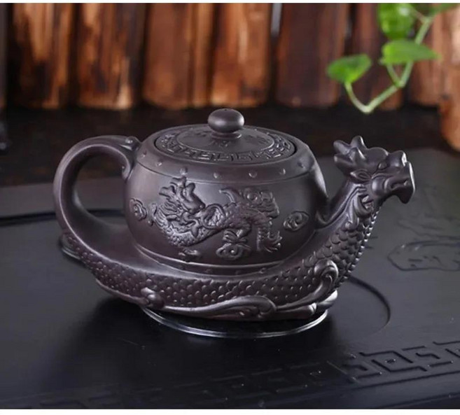 중국 Yixing 보라색 클레이 티팟 수동 드래곤 포트 대용량 쿵푸 주전자, 1개