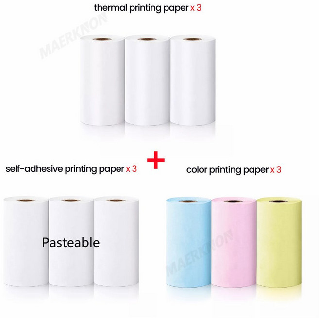미니 프린터 용지 라벨 스티커 무선 블루투스 사진 잉크 57MM 다채로운 접착 자체, Mixed 9pcs Paper