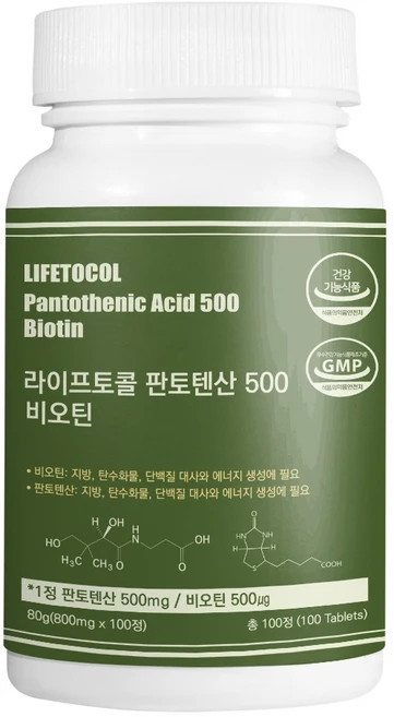 라이프토콜 판토텐산 500 비오틴 80g, 1개, 100정 - 쿠팡