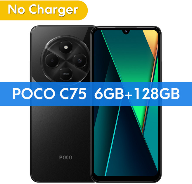 POCO C75 글로벌 버전 스마트폰 NFC 128GB 256GB 6.88 도트 드롭 디스플레이 Helio G81-Ultra 50MP 카메라 대용량 5160mAh 배터리, Official Standard, 6GB 128GB Black