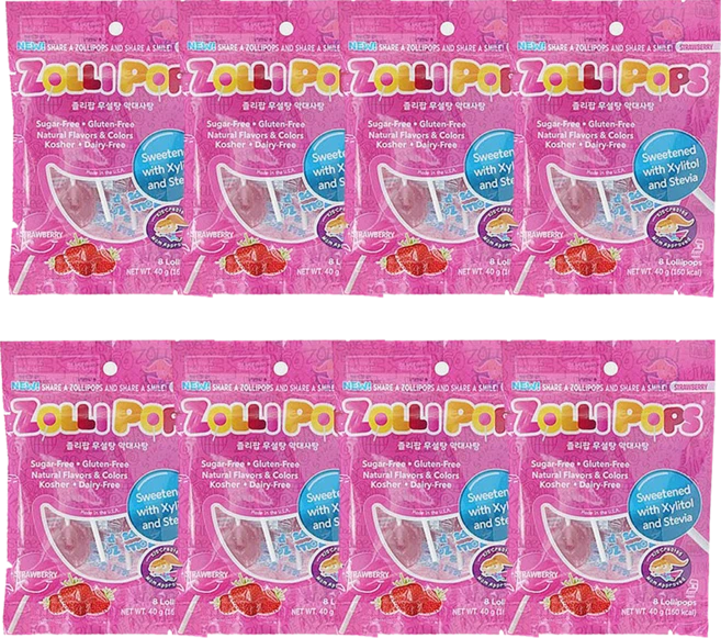 졸리팝 자일리톨 무설탕 캔디 딸기맛 40g (8개입) x 8봉 / 막대사탕 롤리팝, 8개 - 쿠팡