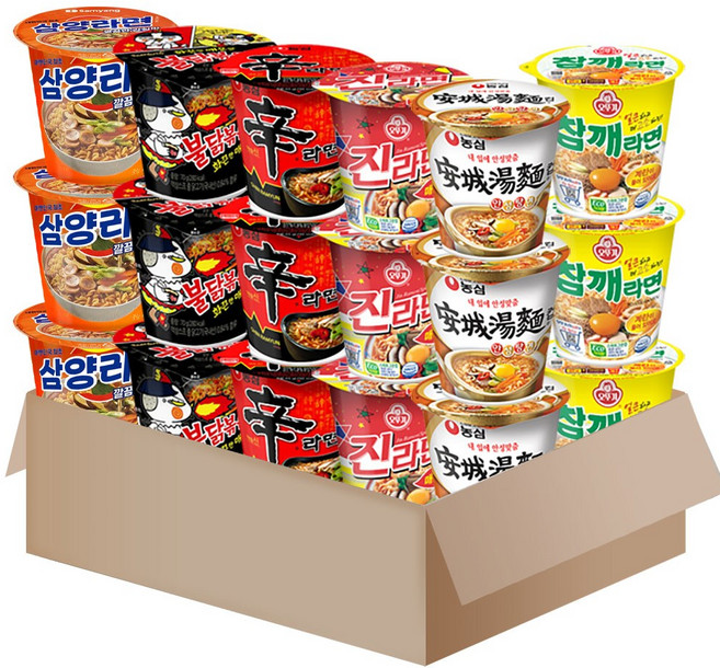오뚜기 농심 삼양 소컵라면 6종 18개입 (진라면 매운맛3 + 참깨라면3 + 신라면3 + 안성탕면3 + 삼양라면 3 + 불닭볶음면3), 1개