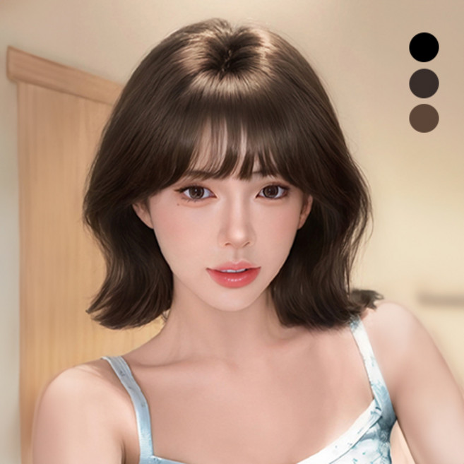 G-Stuff 여성 가발 단발 통가발 짧은 웨이브, 1개, 콜드브라운