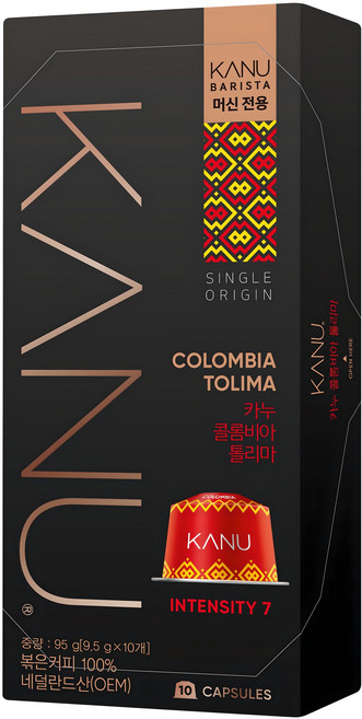 카누 바리스타 머신 전용 캡슐커피 콜롬비아 톨리마, 9.5g, 10개입, 1개