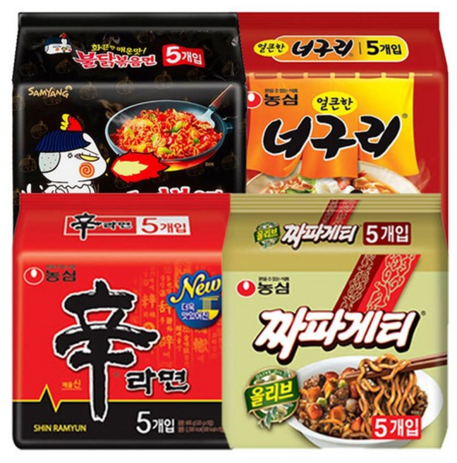 봉지라면 혼합 20봉(신라면5봉+짜파게티5봉+너구리5봉+불닭볶음면5봉)
