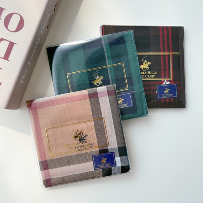 남자손수건 3매 폴로손수건 남성 체크 면 신사 데일리 베이지 국내제조