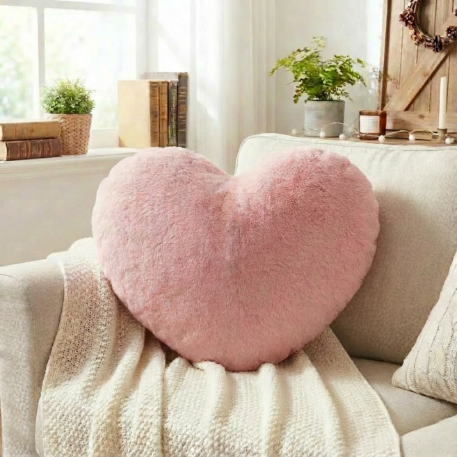 SUSIELADY 하트베개 하트쿠션 부드럽고 귀여운 토끼털라이크 하트쿠션, Pink