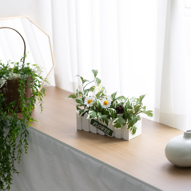 그린정원 인테리어 화분 3종 set 20cm 조화 테이블 실내 장식 소품 카페 꾸미기, 1개, 화분A_화이트B