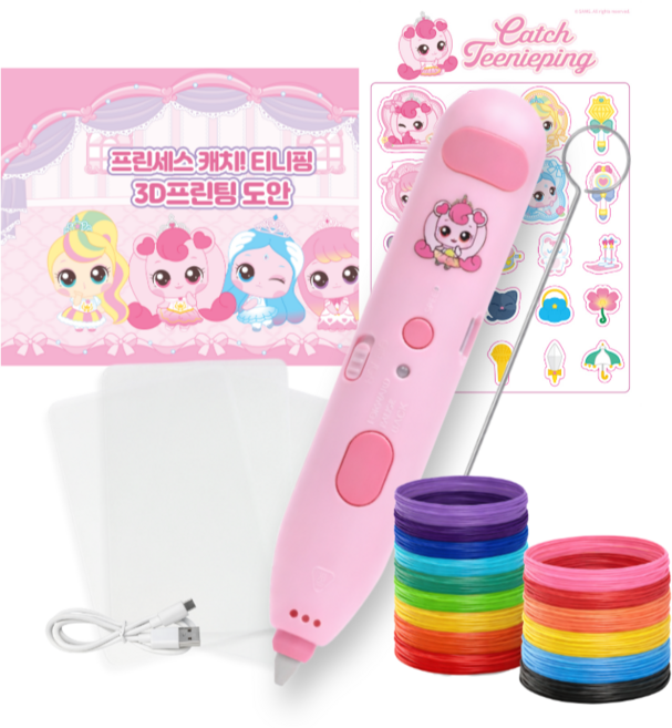 티니핑 이지드로잉 어린이 저온 무선 3D펜 쓰리디펜 필라멘트, 핑크, 티니핑 3D펜