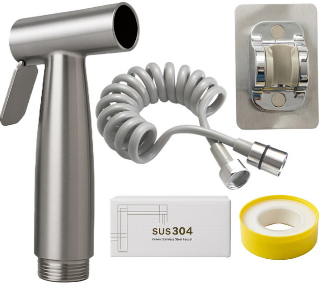 제이에스맘 스텐 베란다 욕실 스프레이건 화장실 청소건 5m 호스 실버 세트, 1세트