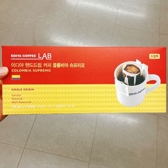 EDIYA 이디야 핸드드립커피 콜롬비아 수프리모 160g (8g X 20개입) / 콜롬비아 원두 100%, 8g, 20개입, 1개