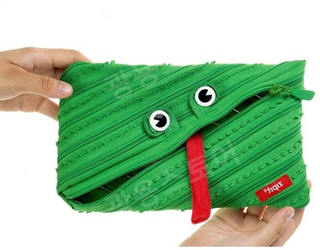 집잇 ZIPIT 귀여운 몬스터 디자인 지퍼 필통 파우치 화장품 세탁 필기구 핸드백 보관, 녹색 개구리