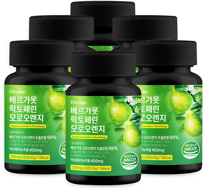 올리트루 베르가못 락토페린 모로오렌지, 6개, 90정