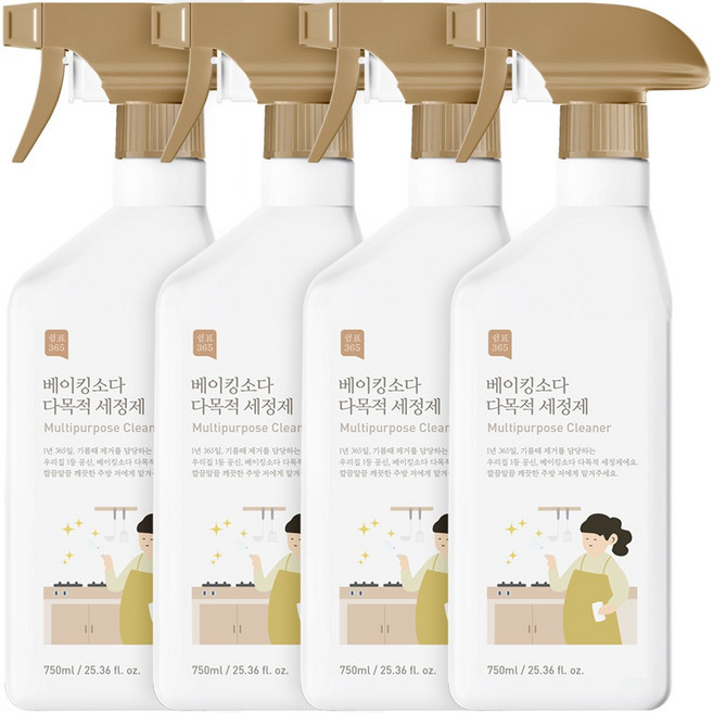 3+1 쉼표365 대용량 다목적 세정제 750ml 클리너 주방 욕실 베란다 가스렌지 후드 청소 기름때 찌든때 제거, 4개