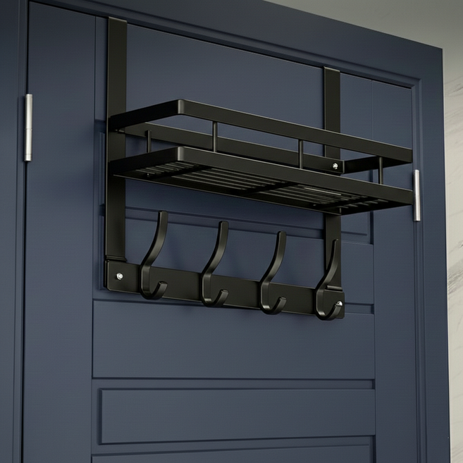 마메 무타공 선반 도어 행거 문걸이 후크 4구, 블랙, 1개