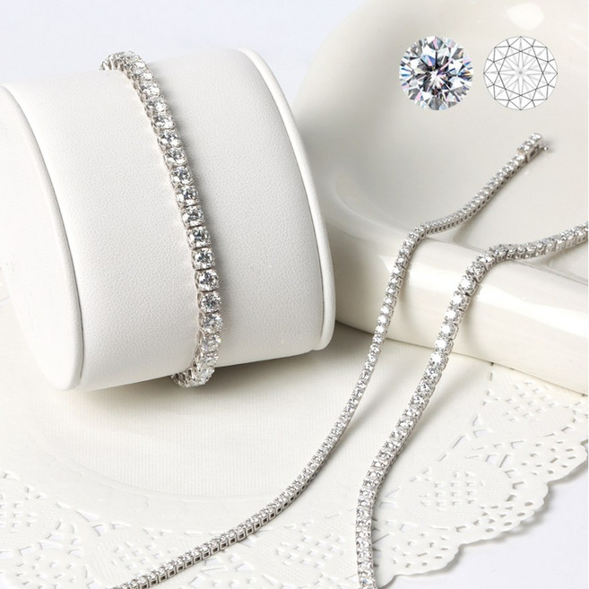 오로프 전체 14K 화이트골드 금 모이사나이트 다이아 테니스 명품 이중잠금 팔찌 GRA 보증서