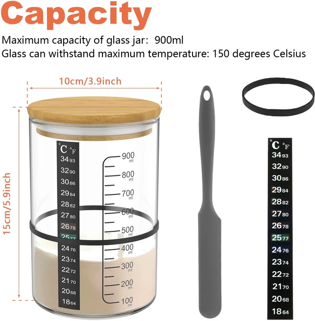 사워도우 스타터 병 키트 900ml 용기 유리 발효 빵 굽기용 와이드 마우스, 01 Set A