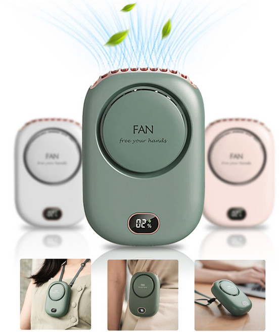 Fowod 휴대용 선풍기 미니 무선 손선풍기 USB충전식 클립형 목걸이선풍기, 그린