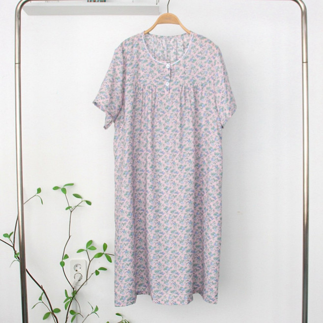 [서울양품점] 인견 플라워 반팔 잠옷 원피스 여성 냉감 쿨 홈웨어 실내복