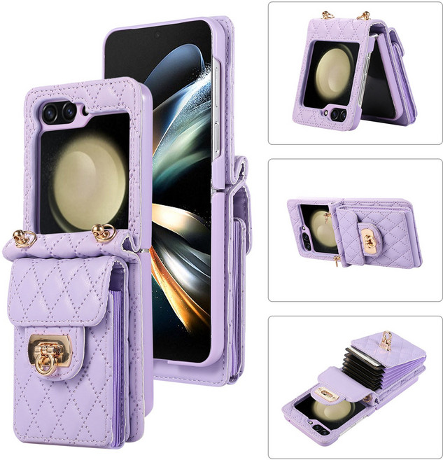 AOUFK 갤럭시 Z플립 4 5 6 케이스 크로스백 지갑 케이스 PU 가죽