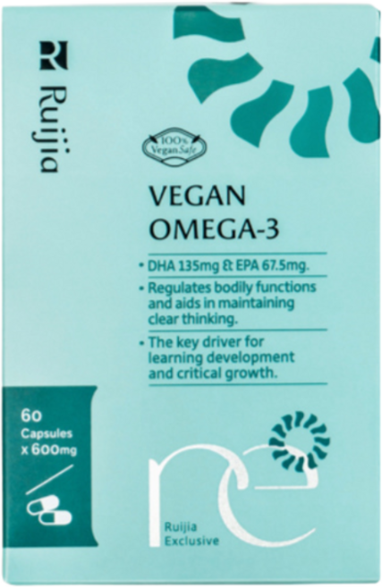 Ruijia VEGAN OMEGA-3 促進學習發展與清晰思考, 1個, 60份