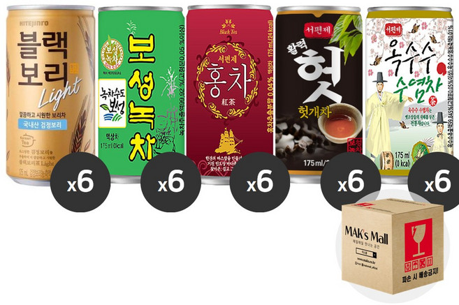 한모금 블랙보리 서편제 보성녹차 홍차 헛개차 옥수수수염차 미니 캔음료 음료수, 30개, 175ml