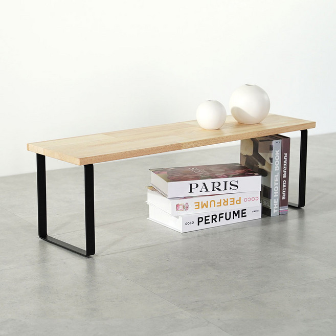 고무나무 원목 나무 받침대, 1단, 블랙