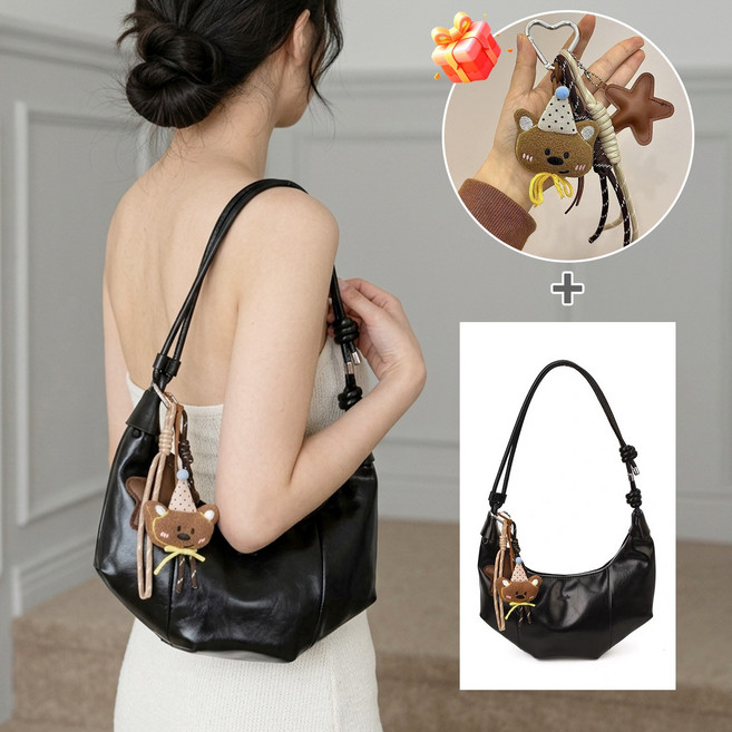 Leesheer 여성 복고 감성 만두백 대용량 크로스백 숄더백 길이조절 가능 데일리 출근 가방