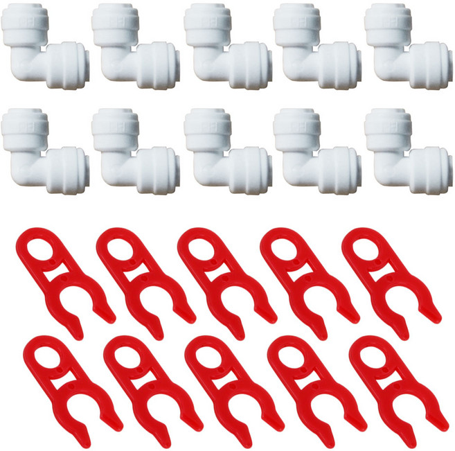 국산 정수기 부속 부품 피팅 6mm 1/4인치, 1세트, 6mmL피팅10개+손잡이안전클립10개