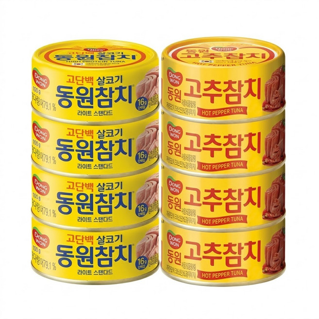 동원참치 반반참치 살코기참치 4+고추참치 4, 8개, 100g