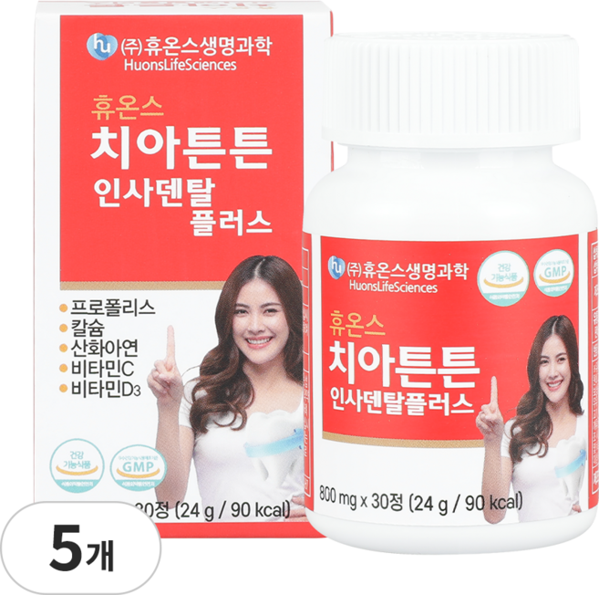 휴온스 치아튼튼 인사덴탈 플러스 시린이 치아건강 칼슘 프로폴리스 영양제, 5박스, 30정